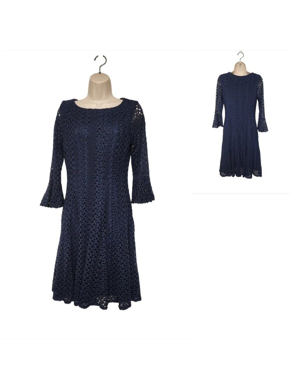 Rabbit Rabbit Rabbit Designs Womens Navy Blue Eyelet Lace Crochet Dress Size 10